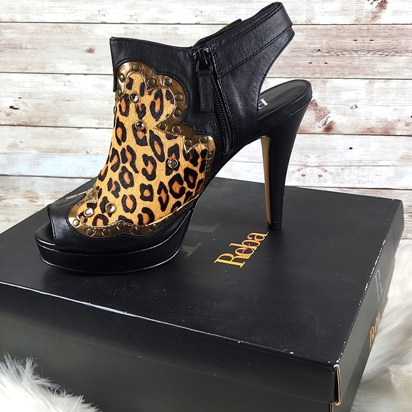 NWOT, Reba, Women's Black Leopard, clear stones, 4" heels, Sz 8.5 - Picture 2 of 12